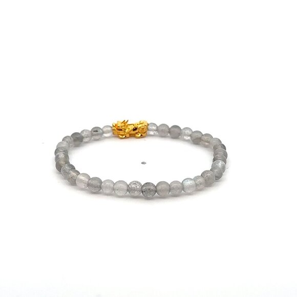 18K Gold Pixiu Piyao Bracelet Gemstone Mini Beads Labradorite 4mm - Picture 4 of 5